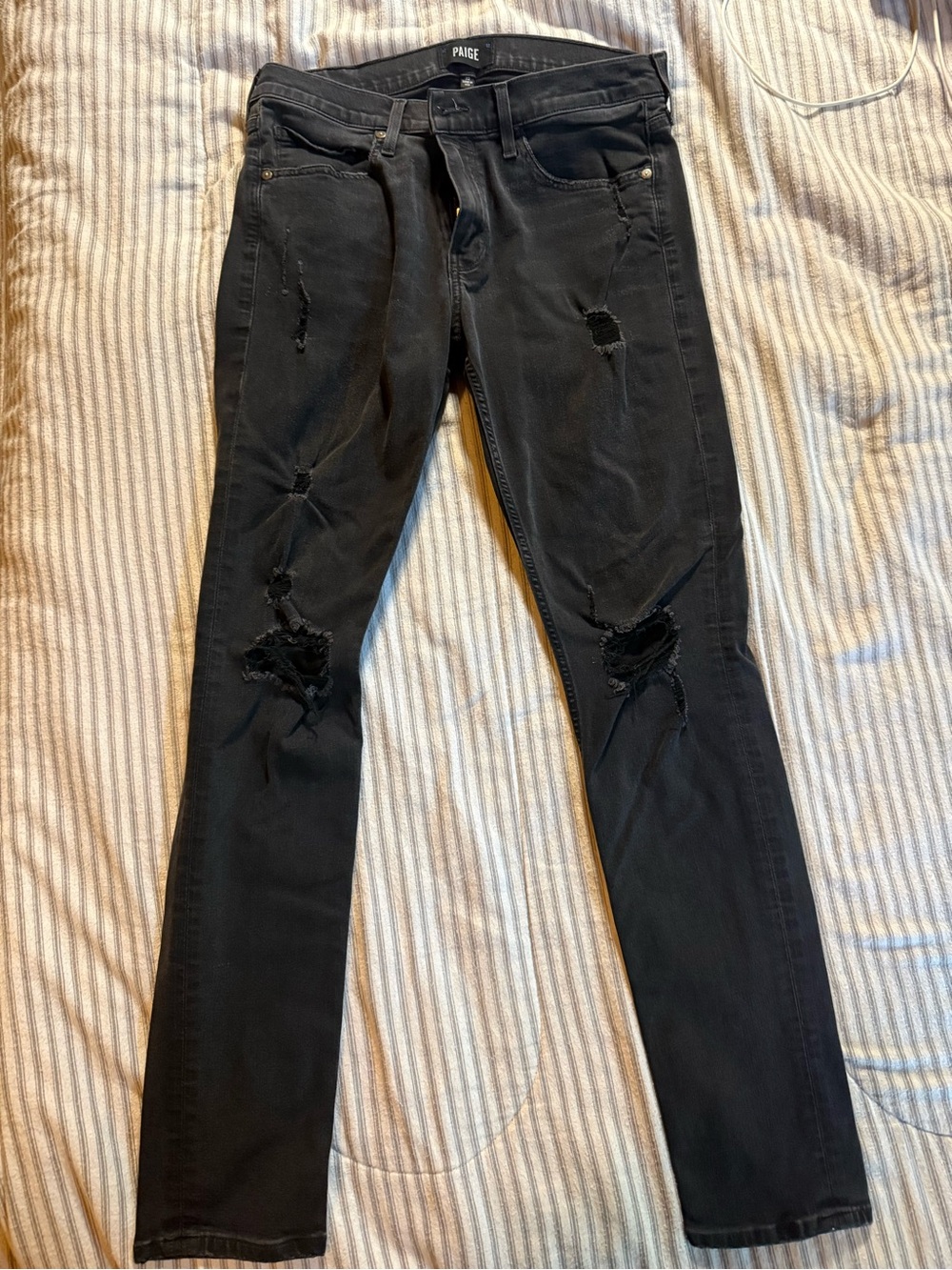 PAIGE Croft Men's Black Ripped Skinny Jeans Size 32
